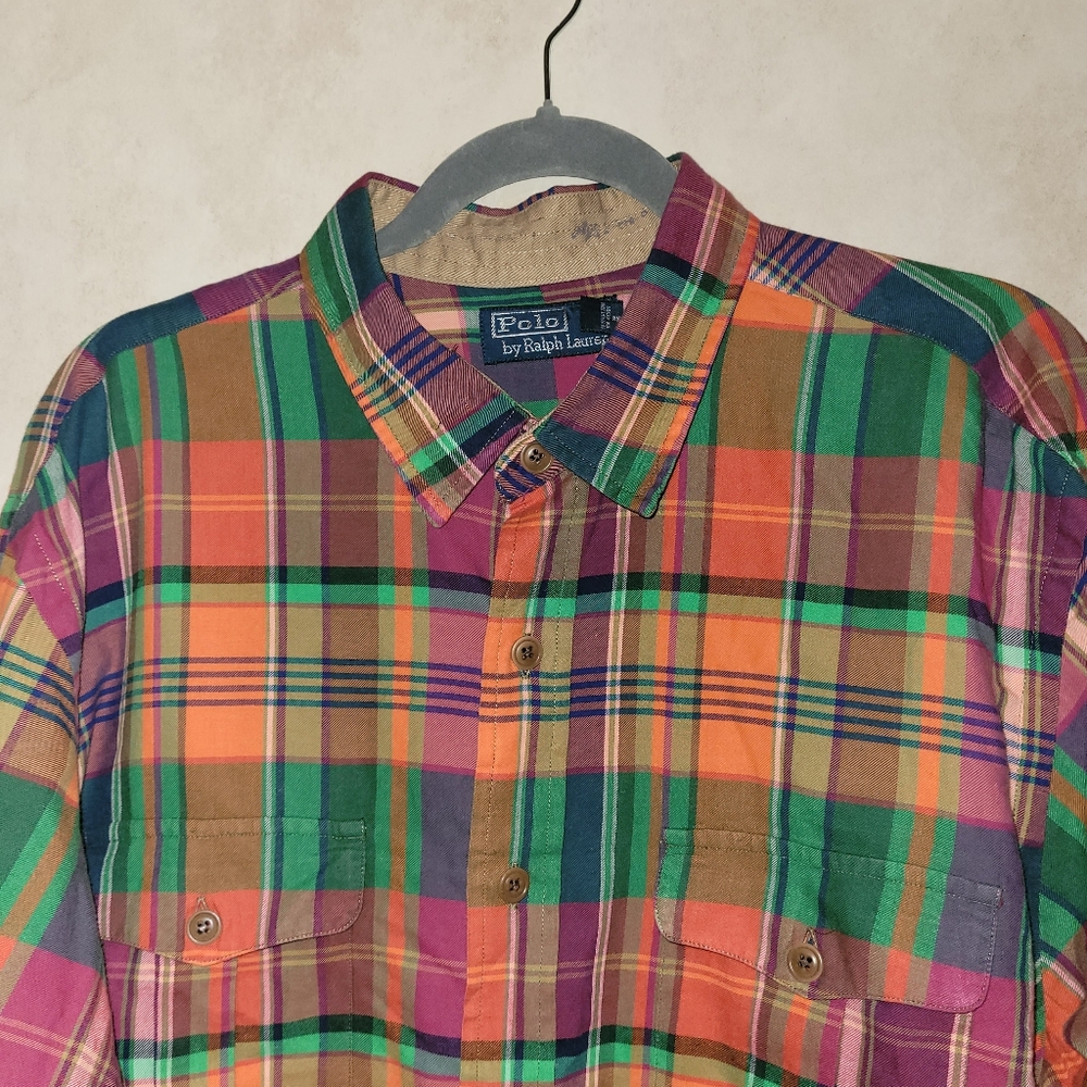 Men's Ralph Lauren Polo Long Sleeve Button Up Shirt XXL Colorful Plaid Red